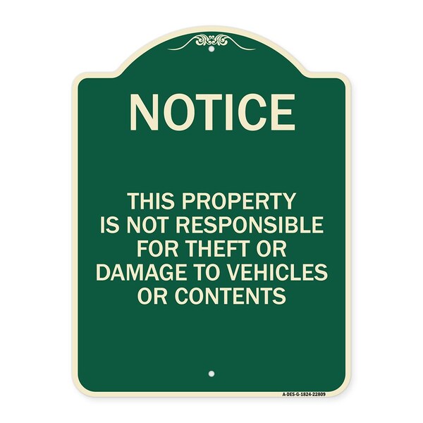 Signmission This Property Is Not Responsible for Theft or Damage to Vehicles or Contents, A-DES-G-1824-22809 A-DES-G-1824-22809 - main